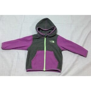 The North Face Infant 6-12 Month Fleece Zipper Jacket Grey Purple Green w/ hood